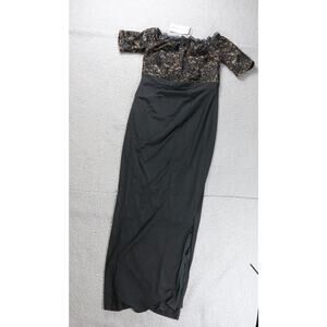 New Kimi and Kai Maternity Dress Womens S Black Lace Long Gown Side Slit Maxi